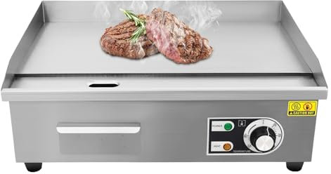 HarBin-Star Barbacoa eléctrica comercial, plancha eléctrica profesional, plancha eléctrica gastro, placa de cocción rango de temperatura 50 – 300 °C, de acero inoxidable y hierro, 55 x 43 x 24 cm
