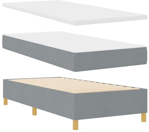 vidaXL Boxspring Säng med Madrass & Bänk Ljusgrå 90x190 cm Tyg