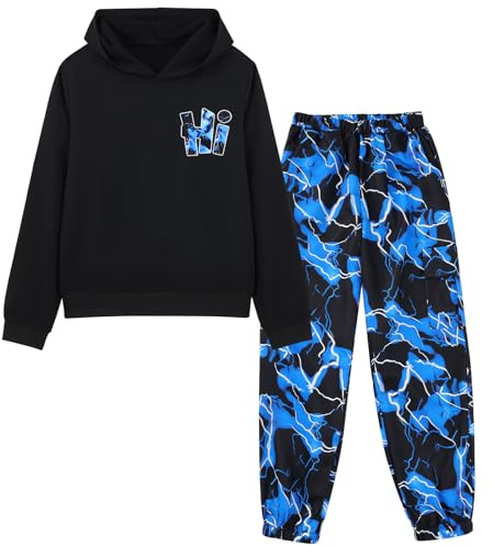 Hotfiary Survêtement 2 pièces camouflage pour garçons, sweat à capuche à manches longues et pantalon cargo, vêtements pour adolescent, pull à capuche et pantalon de jogging pour le sport, l'école