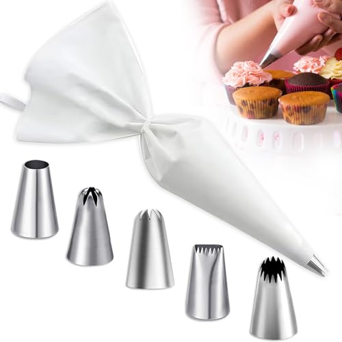 Favelable 6 Kit Poche a Douille Reutilisable,Kit de Pâtisserie pour la Décoration de Gâteaux,Poches à Douille et Douilles,Poches à Douille Professionnelles,pour Décoration de Gâteaux