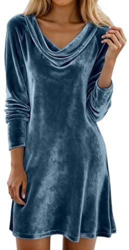 Womens Plus Size Sequin Dress Elegant Velvet Slip Dresses with Cowl Neck Long Sleeve for Evening Party Wear and Daily Casual Outfit Comfortable Stretchy Soft Fabric Silver