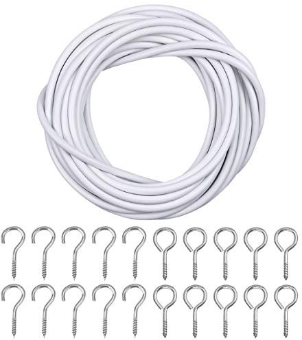 WEONE 5M Alambre de Cortina con 20pcs Ganchos para Cortina de la Ducha, Blanco