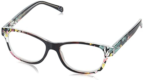 Foster Grant Sofia Vergara x Women's Linda Square Reading Glasses, Crystal Berry Gradient Fade to Floral Print at Endpieces, 52 mm + 2