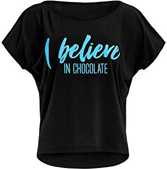 Winshape Damen Winshape Damen Ultra Leichtes Modal-Kurzarmshirt Mct002 Mit Neon Blauem „I Believe In Chocolate” Gli T Shirt, Schwarz-Neon-Blau-Glitzer, S UK