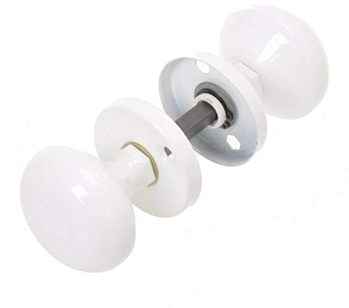 Aqbau Türknauf mit Rosette Rund Zweiteilig Weiß | Runder Türgriff für Innentüren und Außentüren Aluminium Pulverbeschichtet | Komplettes Set Türknöpfe inkl. Bolzen und Schrauben