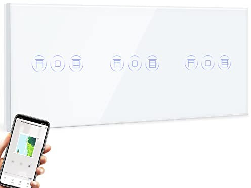 BSEED Tripel Smart Rolladenschalter,Fernbedienung mit Smart Life APP, Kompatibel mit Alexa und Google Home,Tripel Smart Jalousien Schalter mit Touch Panel Weiß,APP Fernbedienung und Timing Funktion