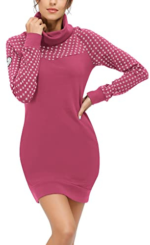TrendiMax Damsweatshirt, långärmad huvtröja, klänning, tröjklänning, polotröja, sweatklänning, huvtröja, långa toppar, Roserot, XXL
