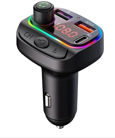 Transmetteur FM Bluetooth compatible pour Oppo Reno4 Z 5G, Adaptateur pour Autoradio - Kit Voiture Mains Libres Avec Chargeur QC3.0 & 5V/2.4A, Rétro-éclairage 7 Couleurs, Lecteur USB de Musique MP3.