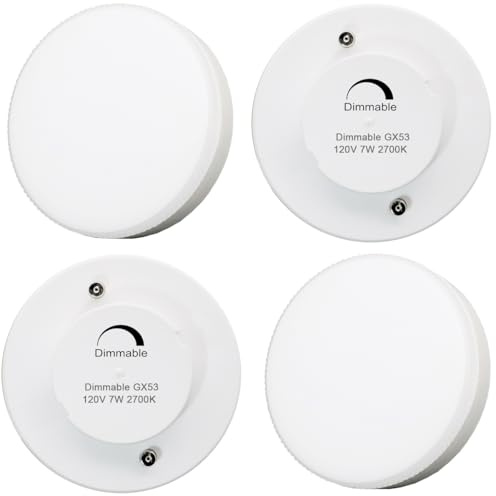 KAKEMONO Dimmable GX53 LED Light Bulb 7W, Warm White 2700K, 50W Halogen Replacement for 120V Under Cabinet, Ceiling Lighting, Pack of 4