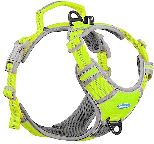 ThinkPet Harnais Anti-Traction Respirant avec poignée pour Chien - Réfléchissant et réglable - Clip arrière/Avant pour Un contrôle Facile - Taille S - Vert Fluo