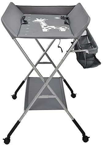Cambiadores, cambiador y bañera 2 en 1 para bebé, desde el nacimiento hasta los 12 meses, mesa cambiador plegable y portátil para bebé, con 4 ruedas gris oscuro (gris oscuro)