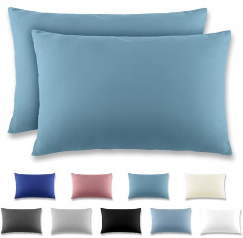 REDKEY Kissenbezug 50x80 cm 2er Set Kopfkissenbezug mit Reißverschluss - Kissenhülle aus gebürstetem Mikrofaser für Kissen,Waschbar bis 40°C Aqua blau