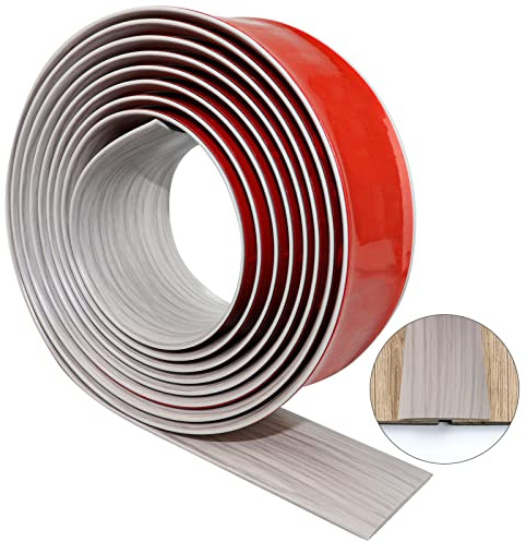 LSGCQ Perfil de transición para suelo tira de umbral autoadhesiva | Tira de transición suelo grano de madera perfil PVC para suelo laminado (Gris, 300×4cm)