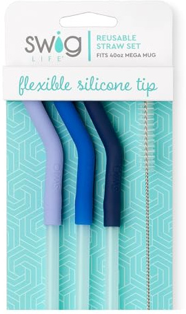 Swig Life Reusable Straws Hydrangea + Blue + Navy Tall Straw Set & Cleaning Brush, Each Straw is 14 inches Long (Fits Swig Life 40oz Mega Mug Tumblers)