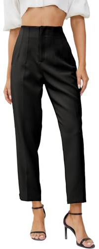 JEAAMKSSER Women's High Waisted Business Trousers Straight Leg Pleated Office Slacks Pants Black S