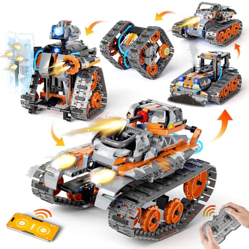 28°C 5-in-1 STEM Building Set Toys for Kids Remote & App Controlled Construction Robot/Car/Tank/Bulldozer/Tracked Racer Coding Kit for Boys Girls Age 6 7 8-12+ Year Old (552 Pcs)