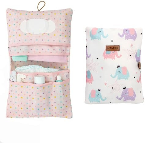 HAMUR HOME Bolsa De Pañales 2 En 1 Y Cosméticos - Práctica Para Mamá, Toallitas Y Crema - Organizador Para Bebés (Elephant)