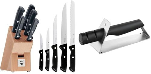WMF Classic Line Messerblock mit Messerset 6-teilig & Gourmet Messerschärfer Keramikscheiben, 2 Stufen, Vor- und Nachschleifen, sichere Handhabung