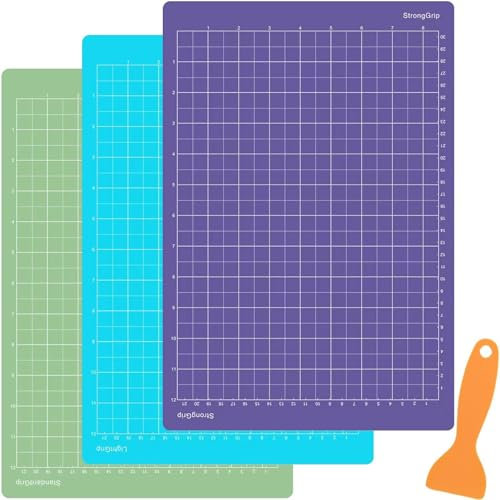 BRIOTA Tappetino da taglio, confezione da 3 tappetini da taglio adesivi con raschietto, 3 tappetini da cucito adesivi con 3 impugnature (StandardGrip, LightGrip, StrongGrip)