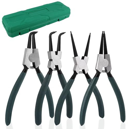 NVIYAM 4 Piezas Juego de Alicates Circlips,Alicates Circlip Interiores Alicates Circlip Externos con Mango Aislado,Resistentes a la Corrosión,Alicates Circlip con Caja de Almacenamiento Portátil
