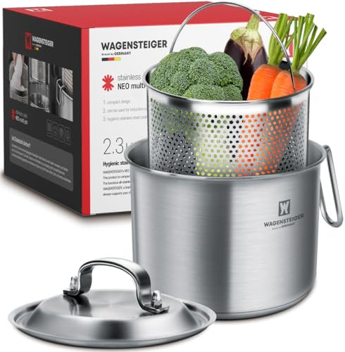 WAGENSTEIGER Stainless Steel Vegetable Egg Steamer Pot Saucepan Pasta Stovetop Cooker with Perforated Basket, Small Sized for Single or Double Servings (2.3Liter / 2.43Quarts)