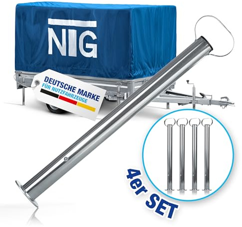NTG Släpvagnsstöd med klämhållare 600 mm, 4 stycken stöd med 300 kg lastkapacitet, släpvagnsstöd, Ø 48 mm av galvaniserat stål, justerbar höjd med handtag för personbilar, släpvagnar, husvagnar