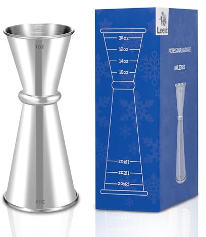 Lexenic Jigger japonés de 2 onzas y 1 onza con 8 medidas en el interior para camarero, medidor de acero inoxidable 304 de alta calidad, accesorios de bar para el hogar, juego de bar (paquete de 1)