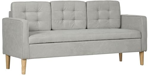 HOMCOM 3 Sitzer Sofa, Couch mit Stauraum, Holzbeine, Gepolsterter Polstersofa mit Samtoptik für Wohnzimmer, Schlafzimmer, 166,5 x 62 x 82 cm, Hellgrau