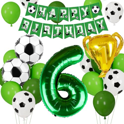 Fotbollsballonger 6 år, grön födelsedagsdekoration, dekoration för barn