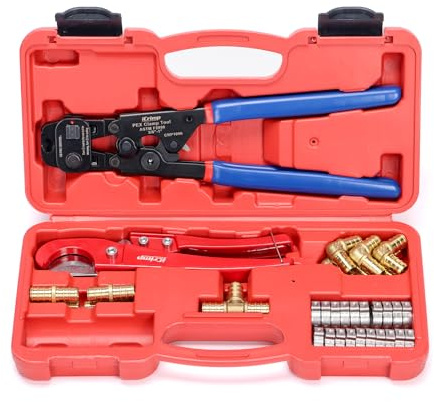 iCRIMP Ratchet Cinch Tool with Removing Function for 3/8 to 1-inch Stainless Steel Clamps and 20pcs 1/2-inch PEX Clamps and 12pcs 1/2-inch Pex Fittings