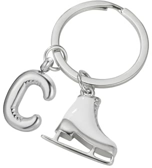 LIKGREAT Llavero unisex de acero inoxidable para patinaje artístico con inicial de patinaje sobre hielo, llavero para decoración de bolso, plateado, Medium