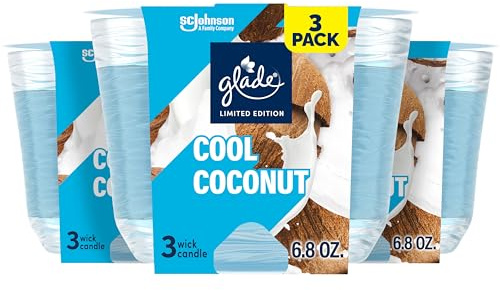 Glade 3-Wick Candle, Cool Coconut Limited Edition, Fragrance Infused with Essential Oils, 6.8 oz