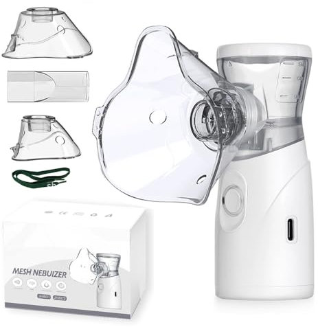 Lvozize Nebulisateur Inhalateur pour Adultes et Enfants, Silencieux Aerosol Portable Deux Modes de Nébulisation USB-C Nebulisateur 2 Masques Et Embout Buccal pour La Maison et Les Voyages