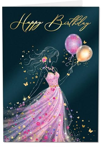 Joli Coon Biglietto auguri compleanno premium STARDUST Lady – Biglietto auguri compleanno donna con busta in carta premium e autentico sigillo in cera - 17 x 11,5 cm