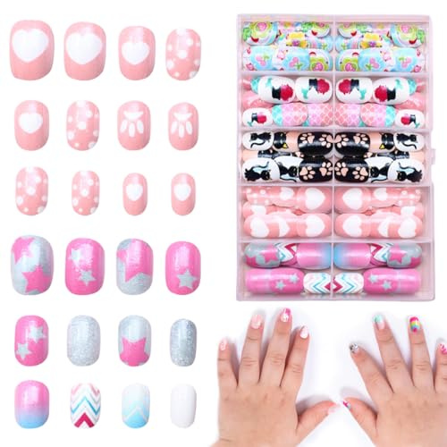 HAMKU 120 Unghie Da Premere Su Copertura Completa Gradiente Di Colore Artificiali Corte Bel Regalo Per Nail Art, Bambini Ragazze