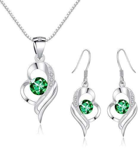 Ensemble de bijoux Kamise en argent, ensemble de chaîne de cou en argent sterling 925 avec pendentif en forme de cœur et boucles d'oreilles pendantes avec zircone, chaîne de cou en forme de cœur de 45