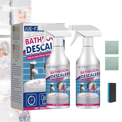 Jue Fish Bathroom Descaler, 2025 New Bathroom Descaler Foam Cleaner, Multipurpose Bathroom Descaler Foam Spray, All-Purpose Household Cleaners, Stubborn Stains Cleaner for Toilet Shower Sink(2set)