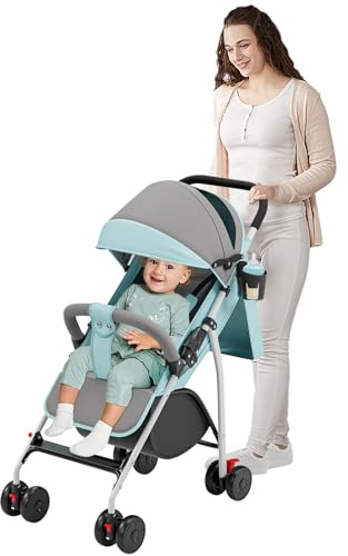 Kinderwagen für Babys, 0-36 Monate (Belastung 25 kg), mit Rückenlehne & Fußstütze, kompakt und leicht, Reise mit Sonnendach & Moskitonetz, rutschfeste Räder, blau