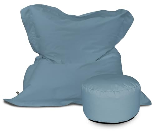 rucomfy Beanbags Kids Indoor/Outdoor Squashy Squarbie Bean Bag. Floor Cushion, Garden Chair or Sun Lounger. Water Resistant 125 x 100cm (Seafoam Blue, With Footstool)
