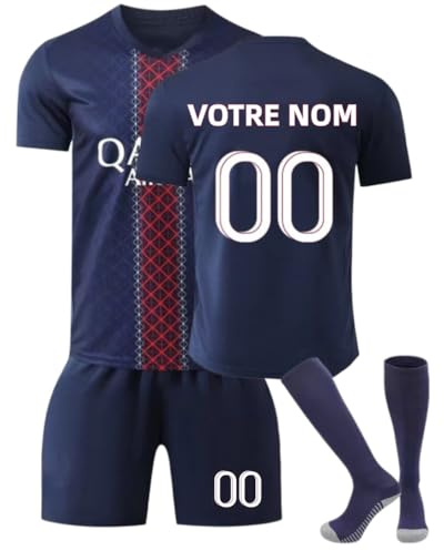 Maillot de Foot Personnalisé Enfant 2025 2026 Tenue Complete Domicile et Exterieur avec Nom et Numero Ensemble Football avec T Shirt Short et Chaussettes Cadeau pour Garcons Filles et Adultes