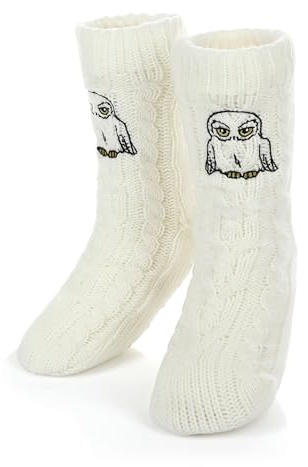 Harry Potter Cuddly Socks Hedwig White - Fluffy Stopper Socks for Women and Adults - Non-Slip Owl Socks Size 38-43