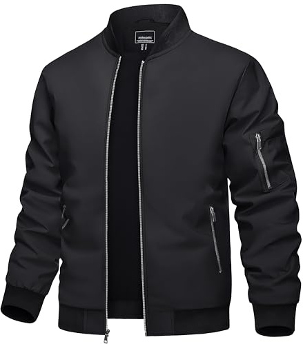 TACVASEN Black Bomber Jackets Men Lightweight Windbreaker Fall Spring Casual Stylish Jacket Outdoor Aviator Coat 2025 Bomber Jacket