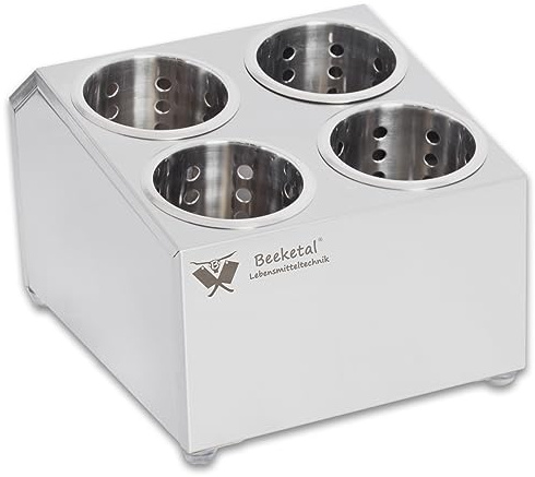 Beeketal 'BBK-4a' Profi Gastro Besteckbehälter aus Edelstahl poliert inkl. 4 Köcher zweireihig, entnehmbare Besteck Köcher, Oberfläche leicht abgeschrägt - Abmessung (L/B/H): ca. 265 x 305 x 210 mm