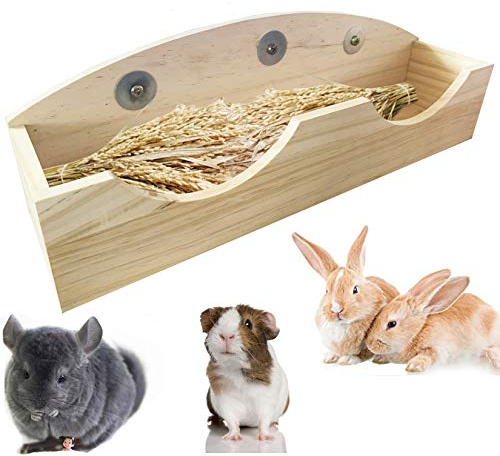 Hamiledyi Rabbit Hay Feeder, Bunny Hay Feeder Rack,Bunny Food Manger Wooden Hay Manger Rack Rabbit Hay Holder Feeders Grass Holder for Guinea Pig Chinchilla Hamster