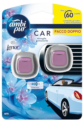 Ambi Pur Car Starter Kit Deodorante Per Ambienti Con Clip Risveglio Primaverile Per Eliminare Gli Odori Sgradevoli Dall’Auto, 4ml, 2 Pezzi