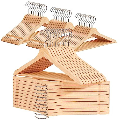 OGIVO Kleiderbügel Holz – 50er Set Holzbügel für Ihre Garderobe – 360° drehbarer Haken – Einkerbungen an den Schultern – Hangers (Natur)
