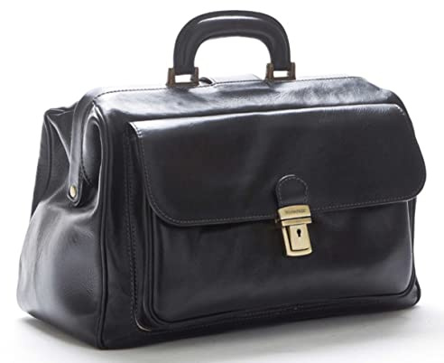 Superflybags Läkarväska/Läkare äkta läder Modell BRIGHTON 39x24x17 tillverkad i Italien, Svart