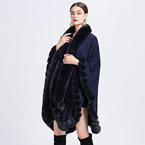 Scialle in Cashmere Finto Mantella Invernale da Donna Mantello Caldo Mantello con Collo a Sciarpa Poncho Scialle in Pelliccia Sintetica Avvolge Cardigan Lavorato a Maglia da Donna (Taglia Unica)