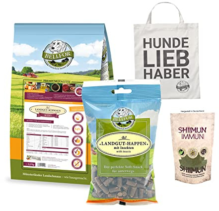 Bellfor Set di Alimenti per avanesi Cibo Secco ipoallergenico Senza Cereali con proteine di Insetti 2,5 kg e Snack Morbidi 200 g con integratore Alimentare per Il Sistema immunitario 50 g