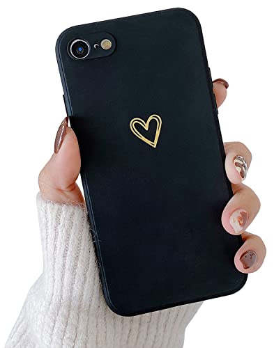 ZTUOK Handyhülle Kompatibel mit iPhone 6/6s Hülle Mädchen süß Herz Schutzhülle mit Kameraschutz stoßfest Ultra Dünn Silikon Weiche Flüssige Silikonhülle für iPhone 6/6S 4.7＂ (Schwarz)